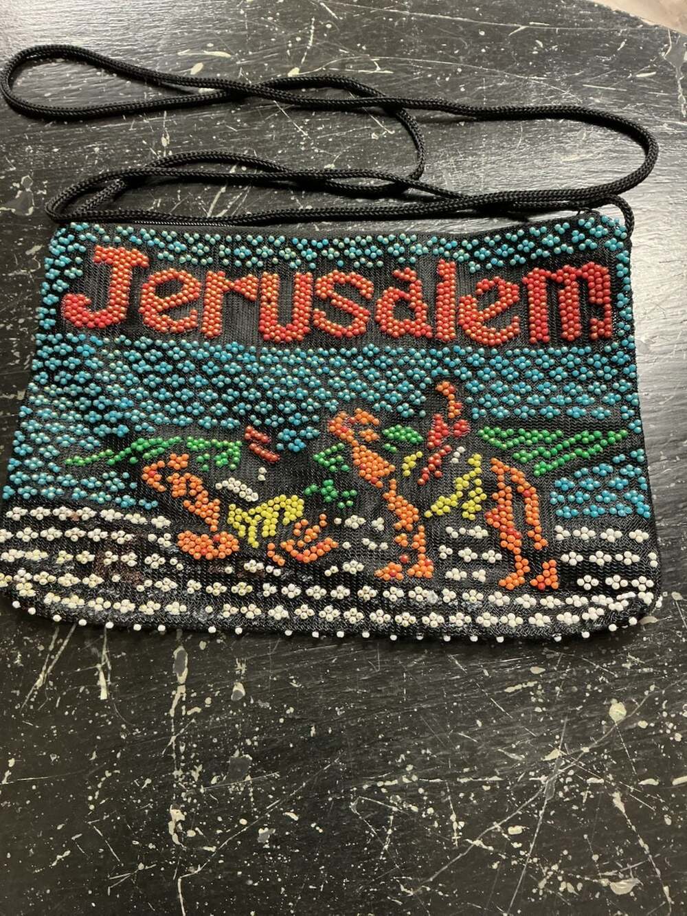 Vintage Jerusalem Hand Beaded Crossbody Shoulder Bag Souvenir